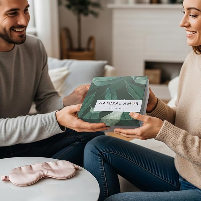 Natural Amor Spa Gift Set for Women – Handmade Lavender Soap, Rose Clay Mask, Candle, Rose Bath Salt & Sleep Mask – Relaxing Self Care Kit, Birthday Gift Box for Her