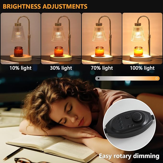 Gold Candle Warmer Lamp with Timer and Dimmer,Fragrance Electric Wax Melt Warmer with 2 Bulbs,Scented Jar Lamp,Mother's Day/Birthday/Christmas Gifts for Mom/Wife,Home Decor,Adjustable Height