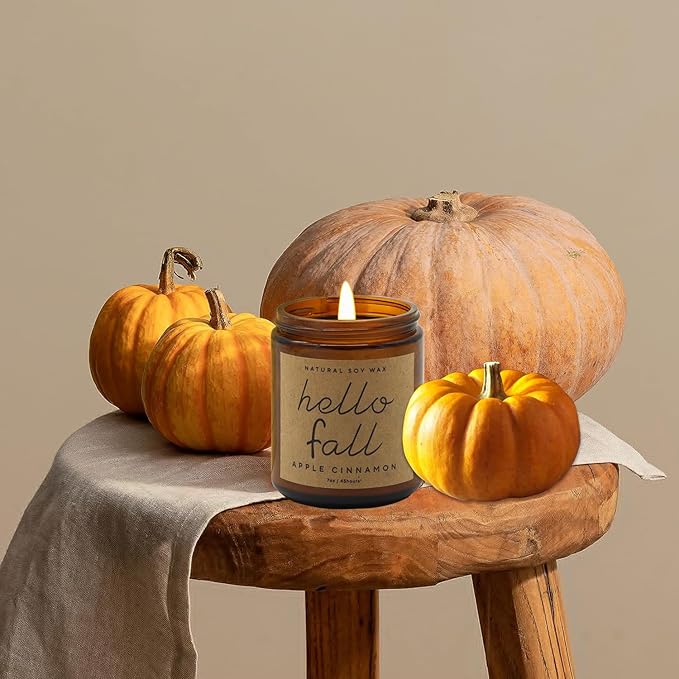 Fall Decorations for Home - Fall Candles, Gifts for Women, Natural Soy Wax Apple Cinnamon Scented Candles