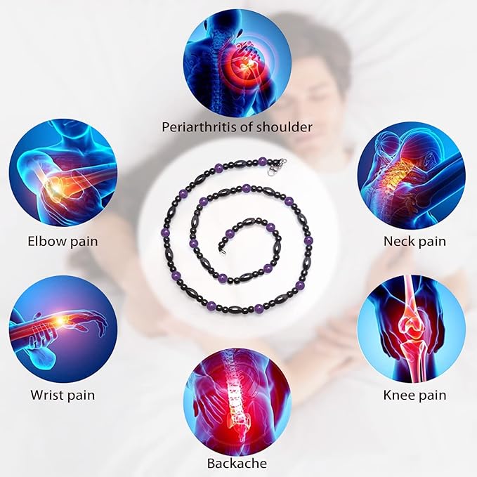 Hion Magnetic Necklace Black Obsidian Purple Amethyst Magnetic Necklace