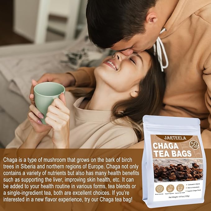 Jarteela - Chaga Tea, 50 Teabags, 2.5g/bag - Chaga Mushroom Tea Bag - Premium Herbal Tea Bags - Non-GMO - Caffein-free Tea- Improve Liver and Skin Health (Pack of 2)