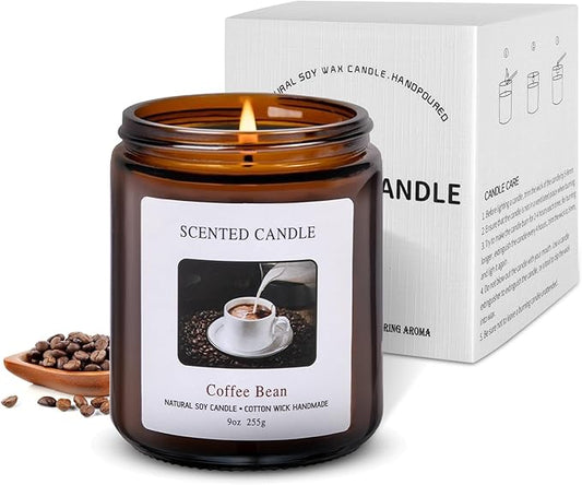 Coffee Bean Scented Candles for Home Scented Aromatherapy Candles,Hand-Poured, 9 OZ, 50H Clean Burn, Soy Wax Candle Gift Set for Women Men
