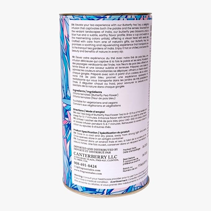 FRAGRANT TALES - Blue Butterfly Pea Flower Tea, 1.76 Oz, 25 Pyramid Bags, Natural Herbal Tea, Caffeine Free, Preservative Free