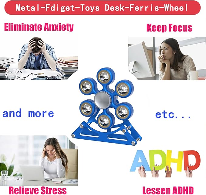 Desk Toys for Fidget Ferris-Wheel Spinner: 4mins Metal Cool-Gadgets Kinetic-Toy, Cool-Stuff for Kid Children Teen Adult EDC-Toy, ADHD Tools Stress Relief for Office Home School Men Woman Christmas