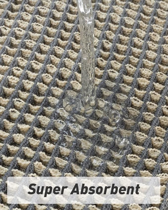 AMOAMI Upgraded Waffle Bath Mat, Super Absorbent Non Slip Bath Mats for Bathroom Floor, Machine Washable Bathroom Rugs with Tassels, Rubber Backed Bathroom Mats, Ultra Soft, 18" x 30"