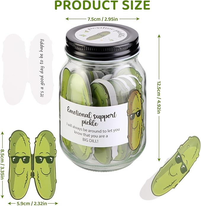 60 PCS Positive Pickle Cards Jar, Emotional Support Jar, Pickle Affirmation Cards, Inspirational Gifts for Women, Cheer Up Gifts, Unique Positive Gift for Women, Teen Girl