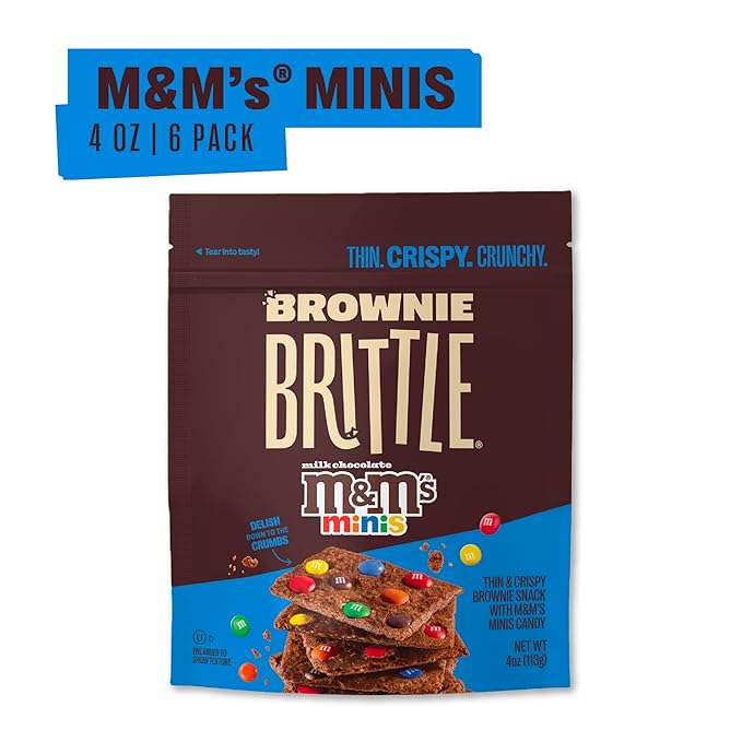 Brownie Brittle – M&M’S Minis Thin and Crispy Sweet Snacks (Pack of 6, 4 oz), Rich Gourmet Brownie Bites Dessert