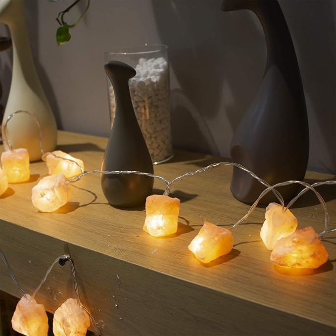 Himalayan Salt String Lights with Switch, 20 Natural Salt Block LED Light with USB Interface Suitable for Decorating Home, Bedrooms, Fireplaces（Total Length: 11.5 Feet）