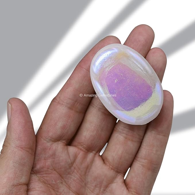 Amazing Gemstone Angel Aura Quartz Crystals and Healing Stones - Large Palm Stone Crystals Piedra - Crystal for Good Luck, Positive Energy, Meditation - Unique Stocking Stuffers, Gifts for Women, Men