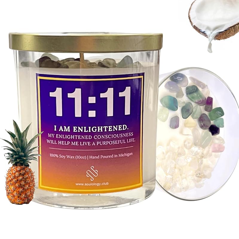 11:11 Angel Number Candle, 10oz, Crystal candle, 100% Soy Wax & Phthalate-Free Fragrance candles, Gifts candles for women, Angel Number Gift, Healing Candle, Spiritual Candle