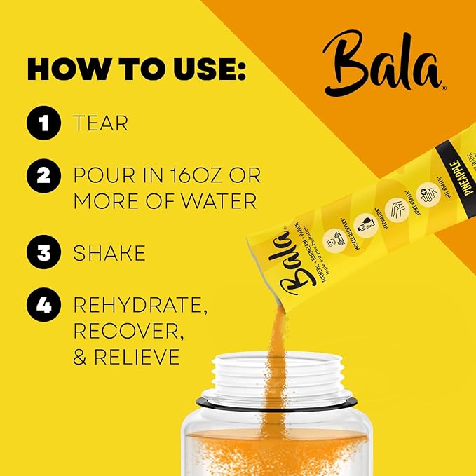 Bala Enzyme Hydration & Sugar-Free Drink Mix - Turmeric, Bromelain, Papain - Immunity, Mobility - Variety Pack 0.25oz (12 Count)