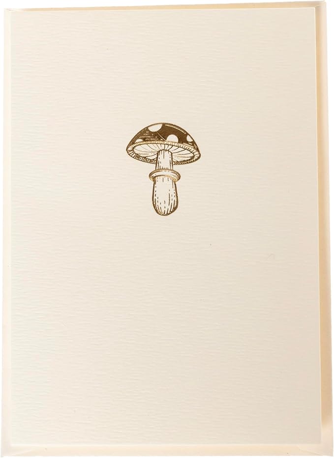 Graphique Mushroom Cards, Pack of 10 Cards with Envelopes, All Occasion Greetings, Blank Inside, Gold Foil Embossing, La Petite Press Collection Boxed Set, 3.25" x 4.75"