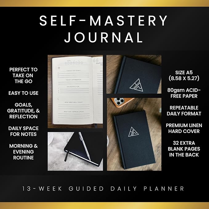 Self-Mastery Journal for Men - Gratitude Journals – 5 Minute Journal - Reflection Manifestation Journals for Mindfulness – Self Care Journal – Goal/Guided Gratitude Journal for Women & Men
