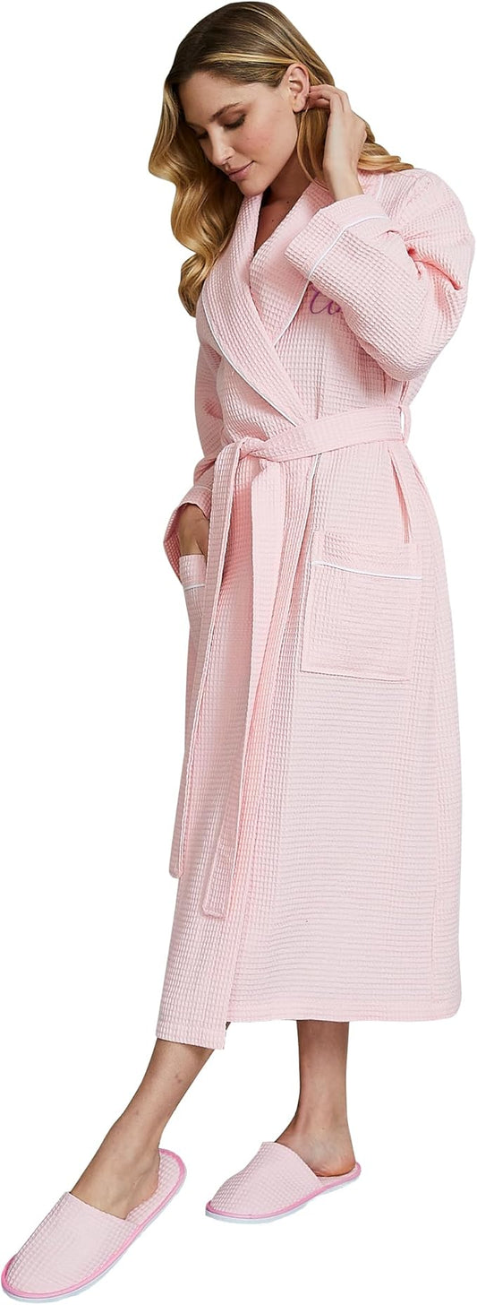 Lotus Linen Waffle Robes for Women - Lightweight Cotton Kimono Bathrobe - Long Soft Spa Bath Robe