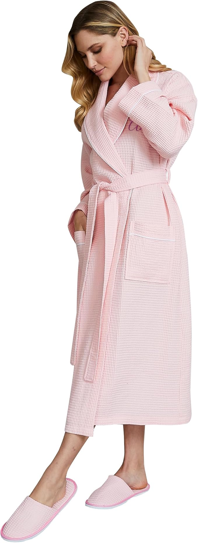 Lotus Linen Waffle Robes for Women - Lightweight Cotton Kimono Bathrobe - Long Soft Spa Bath Robe