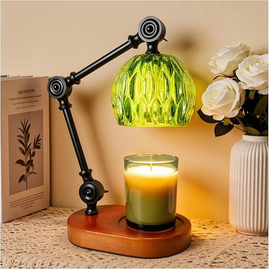 Candle Warmer Lamp, Dimmable Wax Melting Warmer with Adjustable Height, Bedroom Living Room Home Decor, Birthday Relaxation Gifts for Women (Green, Wave)