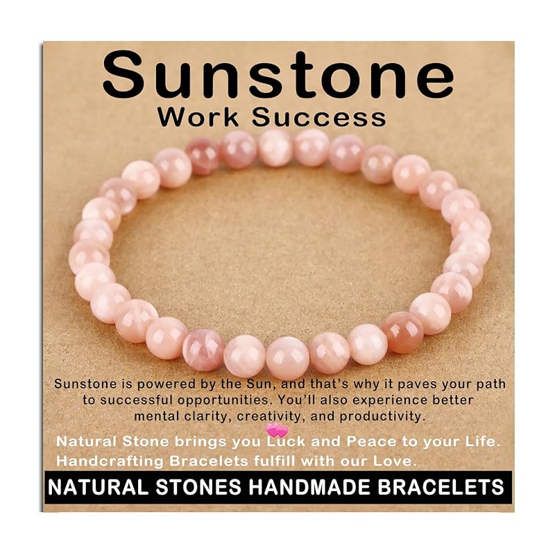 AD Beads Handmade Gemstone Stretch Elastic Bracelet Crystal Healing Reiki Nature's Beauty and Spiritual Essence Unisex (6mm, Sunstone (Work Success))