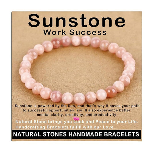 AD Beads Handmade Gemstone Stretch Elastic Bracelet Crystal Healing Reiki Nature's Beauty and Spiritual Essence Unisex (6mm, Sunstone (Work Success))