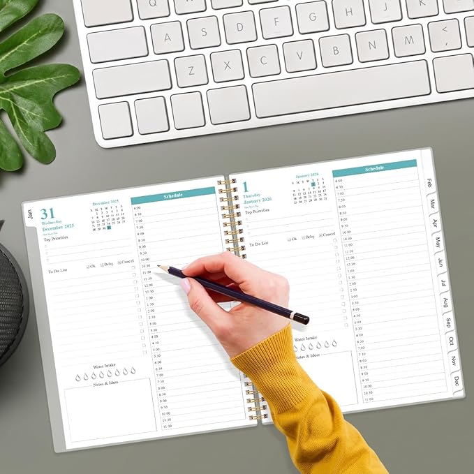 2026 Daily & Monthly Planner - One Page Per Day, Daily Planner from January 2026 - December 2026, Planner 2026 with 12 Monthly Tabs, 8.5" x 11", Blue Watercolor