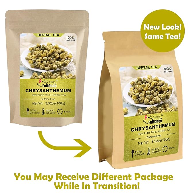 FullChea - Top Grade Chinese Chrysanthemum Tea - 3.52oz/100g - Premium Natural Dried Chrysanthemum Flower - Tai Ju Herbal Tea Loose Leaf - Non-GMO - Caffeine-free - Sweet & Fresh (Pack of 2)