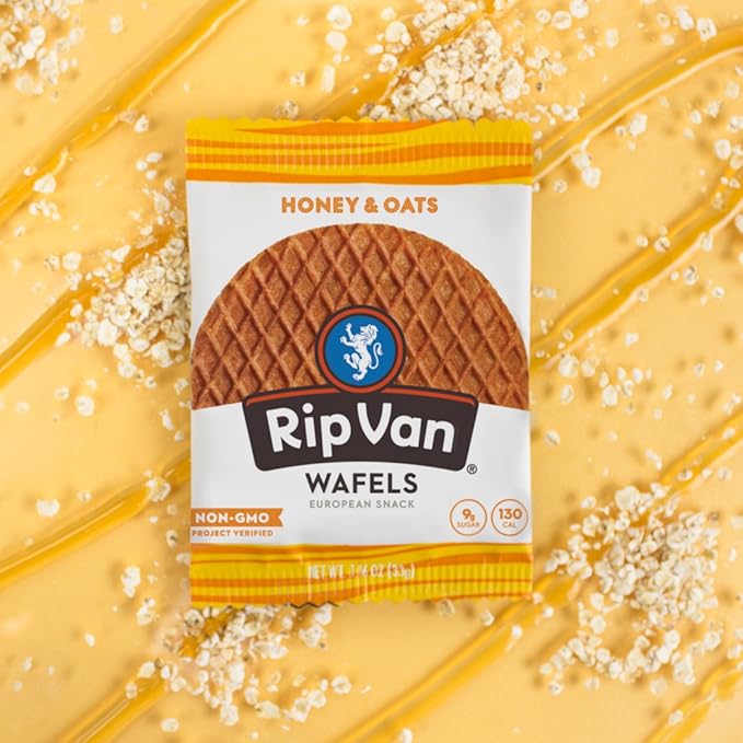Rip Van Wafels Honey & Oats Stroopwafels - Healthy Snacks - Non GMO Snack - Keto Friendly - Office Snacks - Low Sugar (3g) - Low Calorie Snack - 4 Count