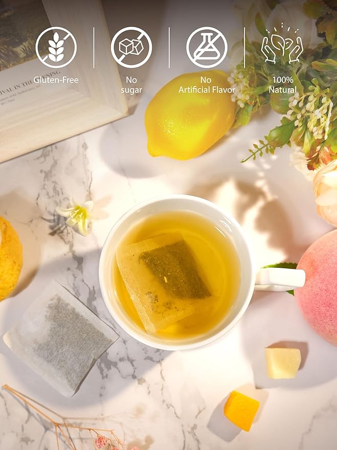 TeeLux Mango Peach Green Tea, Mango & Peach Flavored Steamed Green Tea, Fruit Aroma & Crisp Taste, 100 Count