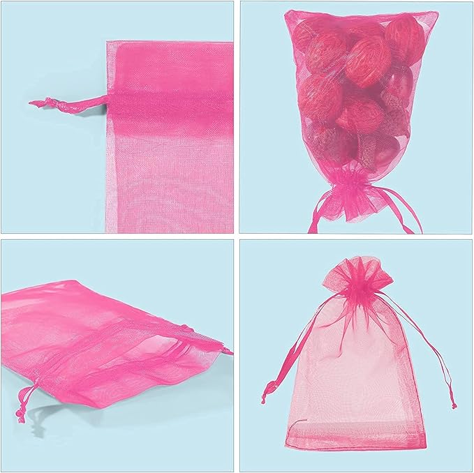 ANZNKU 100PCS Sheer Pink Organza Bags 5x7 inch Mesh Bags Drawstring, Small Mesh Gift Bag for Makeup, Mesh Bag Drawstring, Organza Favor Pouches for Party Wedding Mesh Festival