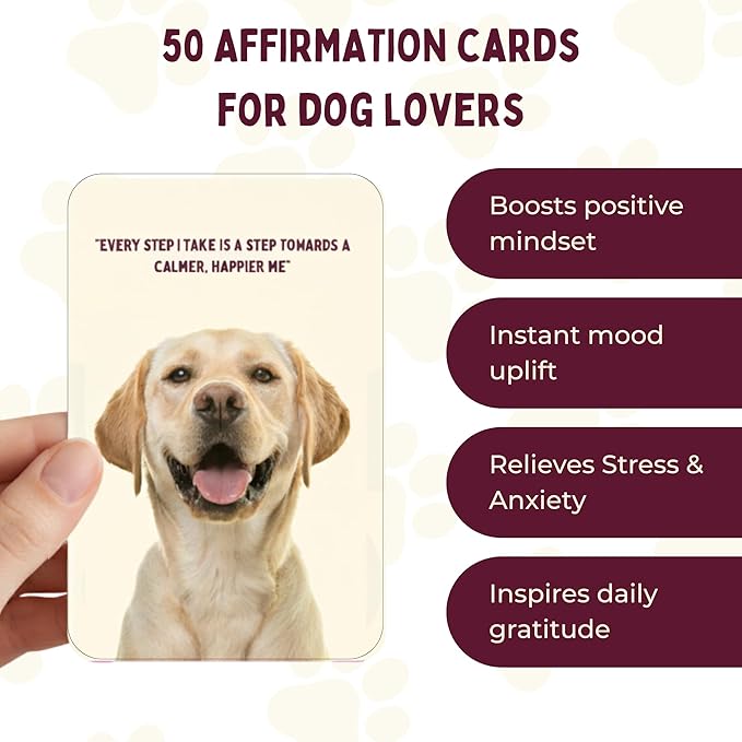 Gift for Dog Lovers | 50 Cards with Positive Affirmations for Stress & Anxiety Relief | Dog Mom Gifts for Women for Self Care, Christmas Stocking Stuffers, Birthday, New Puppy, Cheer Up, Motivation