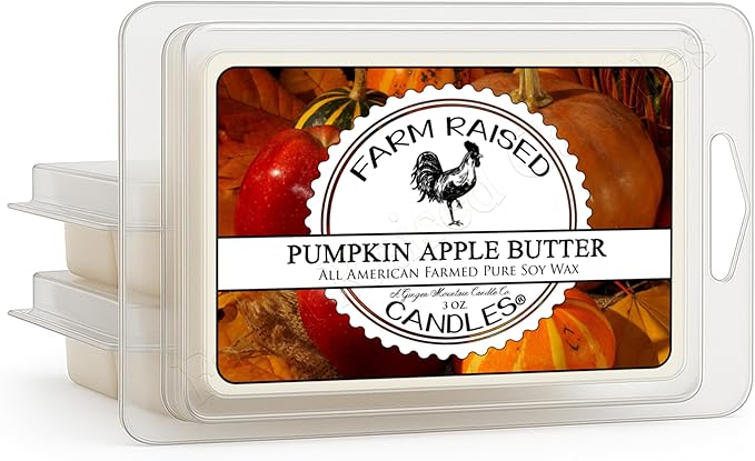 Farm Raised Candles - Pumpkin Apple Butter Wax Melts 3-Pack (9 oz) | 100% American Soy Wax • Hand-Poured • Spiced Autumn Bakery Scent • Pet Safe • Gift Ready • 6 Cubes Each