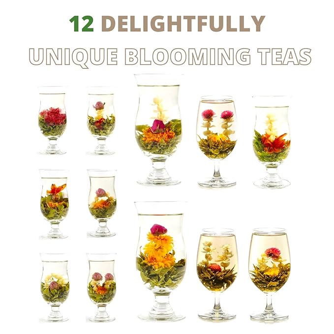 12 Assorted Blooming Flower Tea Balls Gift Set| Handmade Herbal Flowering Tea Balls Variety Individual Packing| Blooming Green Teas with Flowers for Teas Lovers, Anniversary, Valentine, Birthday (Christmas Bag)