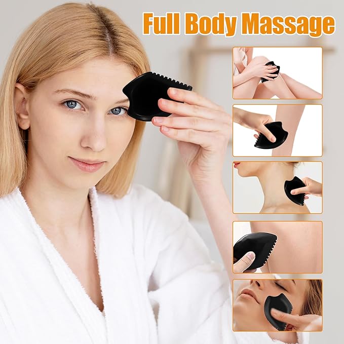 Gua Sha Facial Massage Tool - Black Jade Bian Stone Face & Body Massager for Wellness, Relaxation, Neck/Shoulder/Back/Leg Massage, Natural Stone Skin Care Tool
