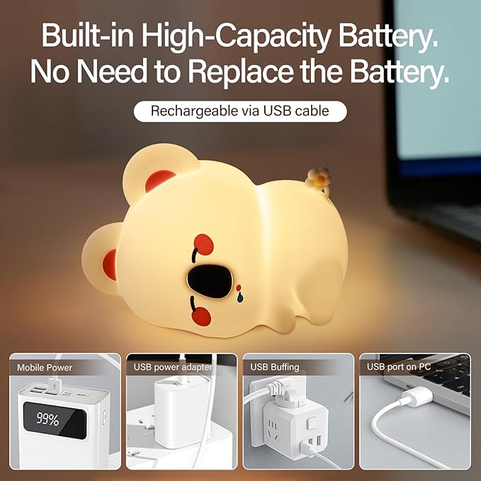 Cute Koala Night Light - Silicone 3-Level Dimmable Nursery Lamp with Timer, Rechargeable Touch Pat Light for Infants & Kids, Safe Breastfeeding Nightlight - Birthday & Baby Gift