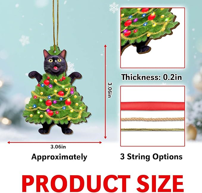 Black Cat Wooden Ornament - Cute Screaming Cat Decorative Pendant - Black Cat Hanging Gifts for Cat Lovers - 2 Side Printed Christmas Tree Ornament