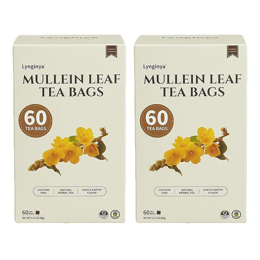 Lynginya Mullein Leaf Tea Bags, 60 Tea Bags (Pack of 2) - Premium Mullein Leaf - Natural Herbal Tea - Earthy & Mild - No Sugar & No Caffeine - Total 120 Bags