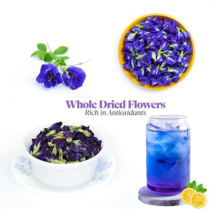 Butterfly Pea Flower Tea Bags – 50 Count, 100% Natural Butterfly Tea from Thailand, Caffeine-Free, Dried Blue Pea Flowers for Hot & Iced Tea, Vibrant Color-Changing for Relaxation & Wellness