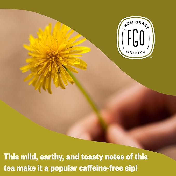 FGO Organic Roasted Dandelion Root Tea, 100 Count, Eco-Conscious Tea Bags, Resealable Bag, Caffeine Free, Packaging May Vary (Pack of 1)