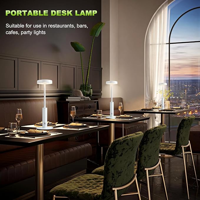 Cordless Table Lamp,Portable Rechargeable Battery Desk lamp,3 CCT & 7 RGB Color Changing Dimmable Bedside Lamp,Touch Control Ambient Light for Bedroom/Dining Room/Restaurant/Cafe(White)