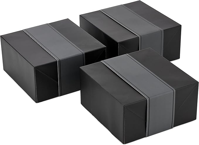 Hallmark 8" Medium Black Gift Boxes with Wrap Bands (3 Boxes, 3 Wrap Bands) for Weddings, Bridal Parties, Groomsmen Gifts, Valentine's Day, Graduations, Wrapped Treats and Cookies