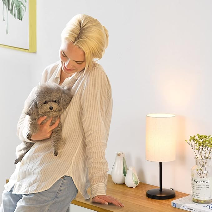 Lampwell Alee Small Table Lamp for Living Room,Set of 2,Modern Kids Night Table Lamp,Φ4.33×H12.21IN,Bulb Excluded,Black