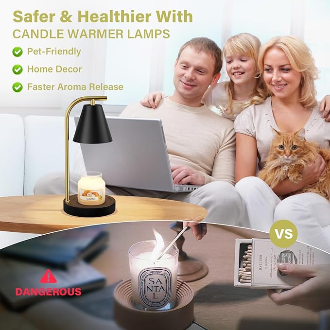 Black and Gold Candle Warmer, Candle Warmer Lamp with Timer，Electric Candle Lamp Warmer for Scented Wax with 2 Bulbs，House Warming Gifts New Home&Gifts for Women, Candle Lamp for Jar Candles