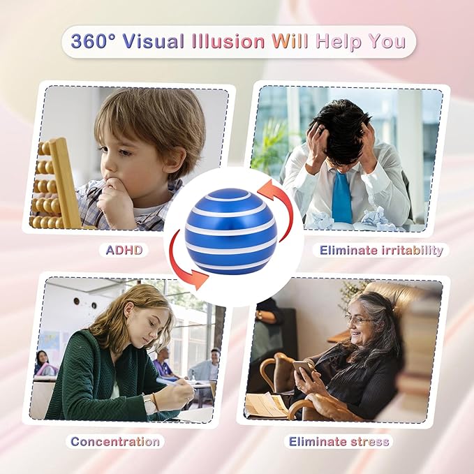 Desk Toys for Fidget Kinetic Cool-Gadgets: 180 Seconds Spinning Toy, Cool-Stuff Thing for Adult Teen Children Kid, Optical-Illusion Stress-Relief Gifts Ball for Man Women Home Office School Christmas