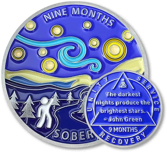 9 Month Sobriety Coin Sobriety Chips AA Chip AA Coins Sober Token Recovery Medallion NA Chips NA Coins from 1 to 12 Months Plastic case Included-9 Month Baking Paint