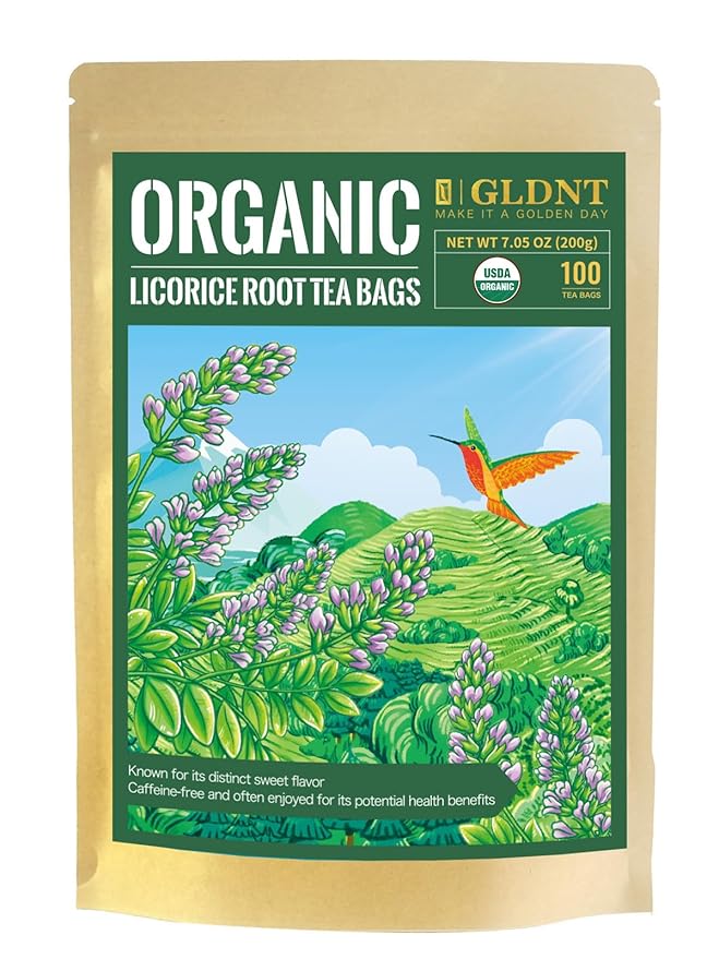 GLDNT Organic Licorice Root Tea Bags, Premium Natural Organic Licorice Tea, Warm & Natural Sweet Flavor, Caffeine Free, 100 Count