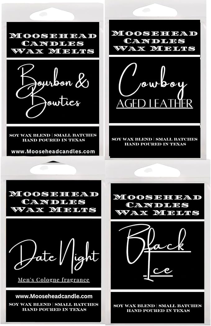 Men’s Wax Melts Variety Pack – Aged Leather, Armani Cologne, Bourbon & Bow Ties, and Black Ice Scents – Long-Lasting Soy Wax Melts, Masculine Fragrance Collection for Men