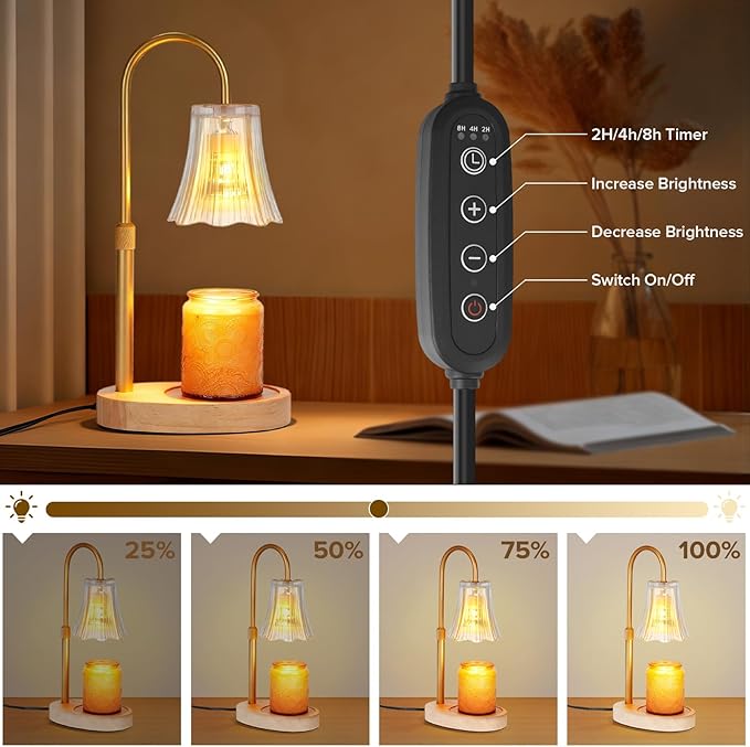 Candle Warmer Lamp with Timer, 4-Level Dimmable & Height Adjustable,Wax Melt Warmer for Jar Candles, Unique Design Enhances Home Ambiance (Transparent)