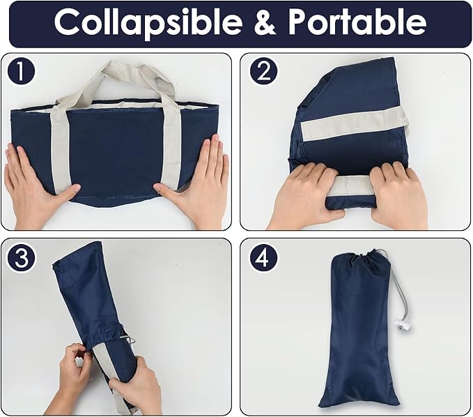 Foot Soaking Tub Collapsible Bucket with Handle 4.7 Gallon/18 L Portable Wash Bag for Fishing, Traveling, and Camping - Navy Blue