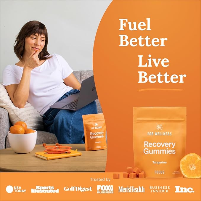 For Wellness Recovery Gummies | Tangerine Eye & Brain Support Supplements with Lutemax 2020®, Lutein, Zeaxanthin, Vitamin A & Cordyceps for Vision, Memory & Stress Support | Vegan, Non-GMO, 90 Count