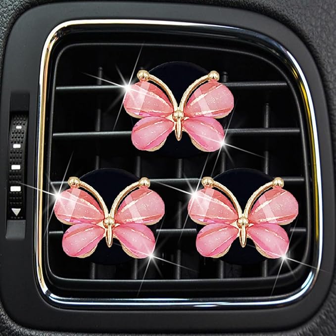 3 Pcs Butterfly Air Vent Clips,Car Air Fresheners Vent Clips Long Lasting Car Diffuser Interior Decor Charm Car Decoration Cute Accessories for Women Girls,Automotive Air Fresheners (Pink, 2)