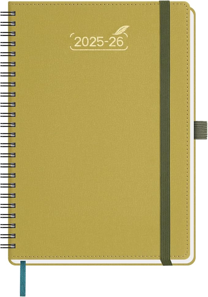 BEZEND 2026 Planner Weekly and Monthly (6" x 8.5"), 2-Column Calendar Book (Jul 25-Dec 26), Dual Schedule for Daily Appointment, Easy Track Tabs, Spiral Bound, PU Leather Softcover, Mustard