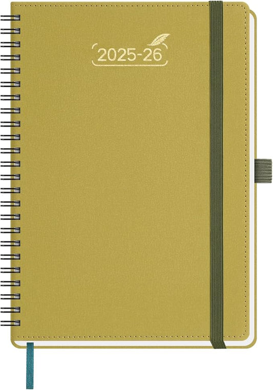 BEZEND 2026 Planner Weekly and Monthly (6" x 8.5"), 2-Column Calendar Book (Jul 25-Dec 26), Dual Schedule for Daily Appointment, Easy Track Tabs, Spiral Bound, PU Leather Softcover, Mustard